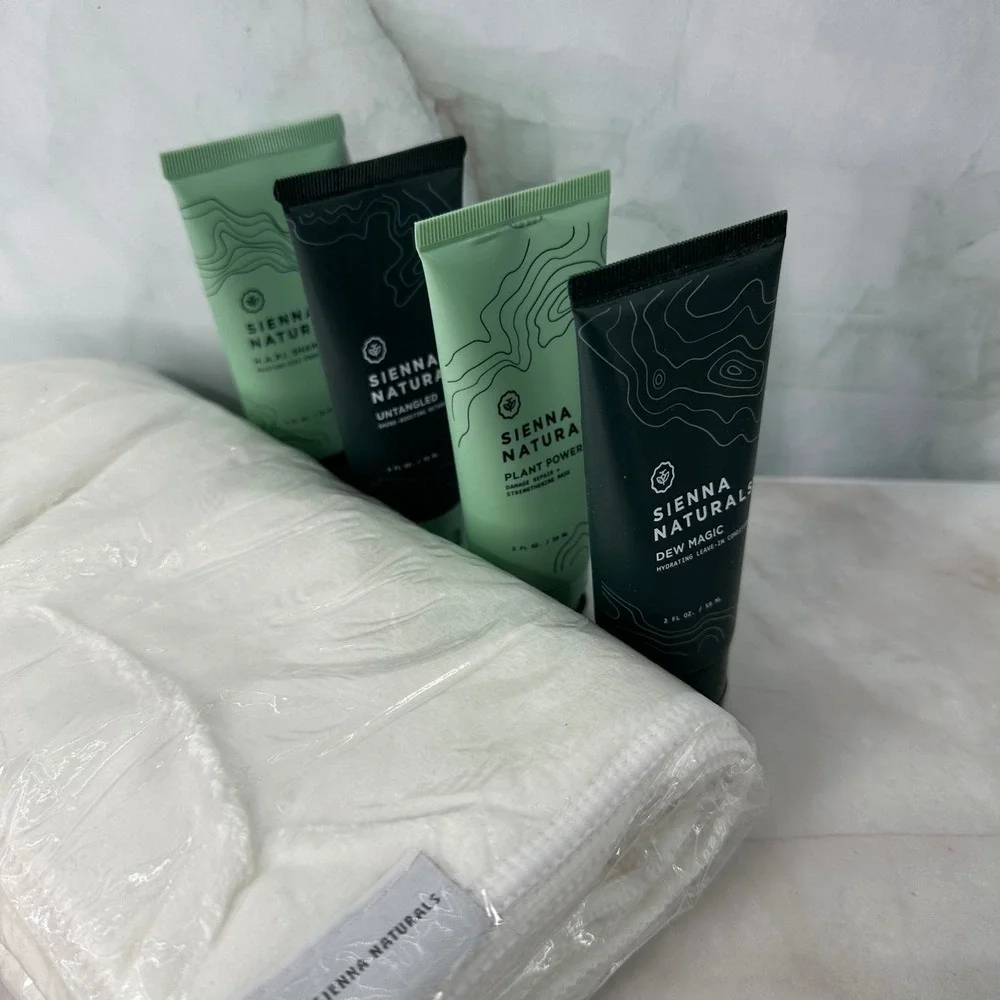 Sienna Naturals Travel Sz Hair care Sampler Shampoo Conditioner Mask Towel Vegan